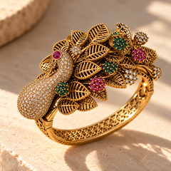Mayur Pushpa Ruby Emerald Peacock Kada