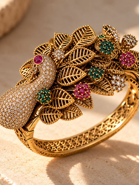 Mayur Pushpa Ruby Emerald Peacock Kada