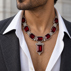 Shahryar Ruby & American Diamond Silver-Plated Men's Statement Necklace
