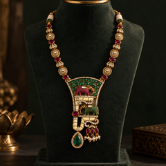 Gajraaj Emerald & Ruby Elephant Necklace Set