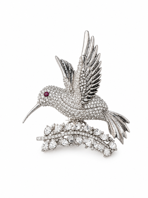 Crystal Hummingbird Brooch