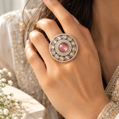 Gulabi Polki Medallion Statement Ring
