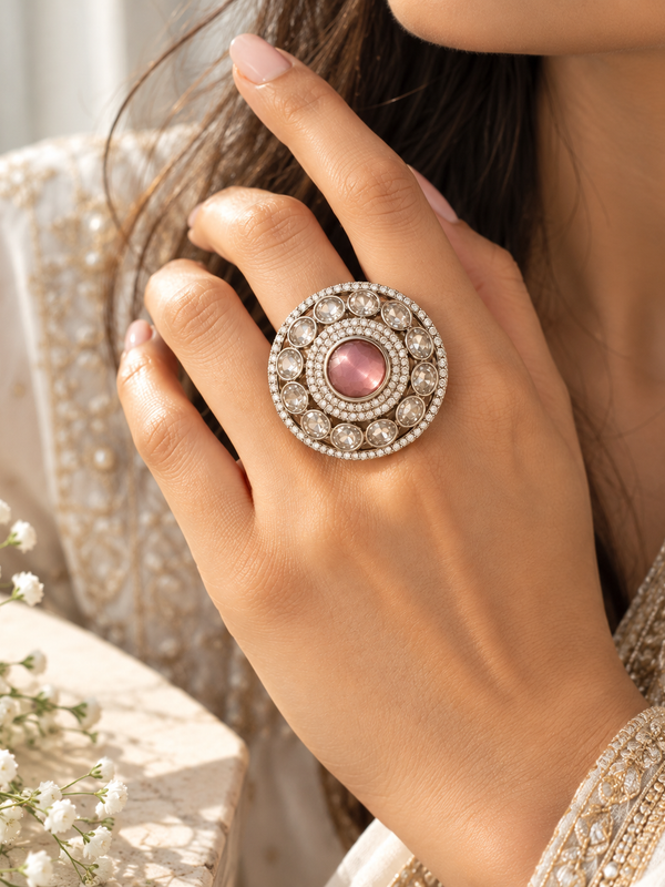 Gulabi Polki Medallion Statement Ring