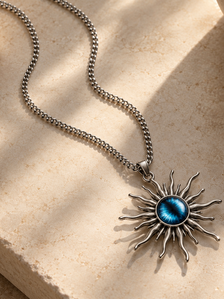 Astra Blue Sunburst Men's Pendant Chain