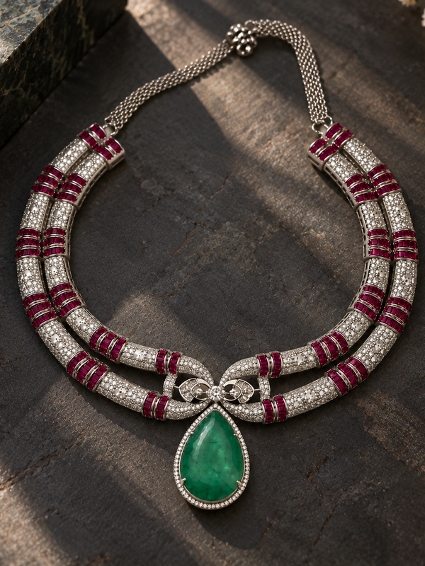 Meher Emerald & Ruby Statement Necklace Set
