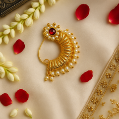 Traditional Maharashtrian Pearl & Kundan Nath
