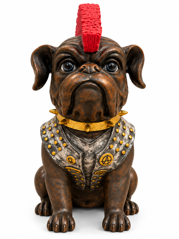 The Rebel Bulldog – Red Mohawk Sculpture