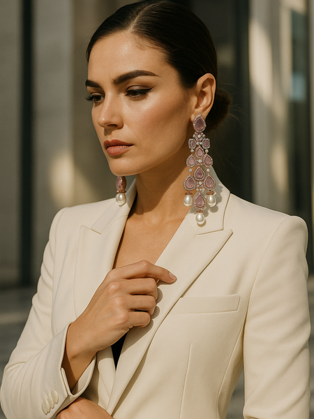 Rosé Cascade Pearl Drop Earrings
