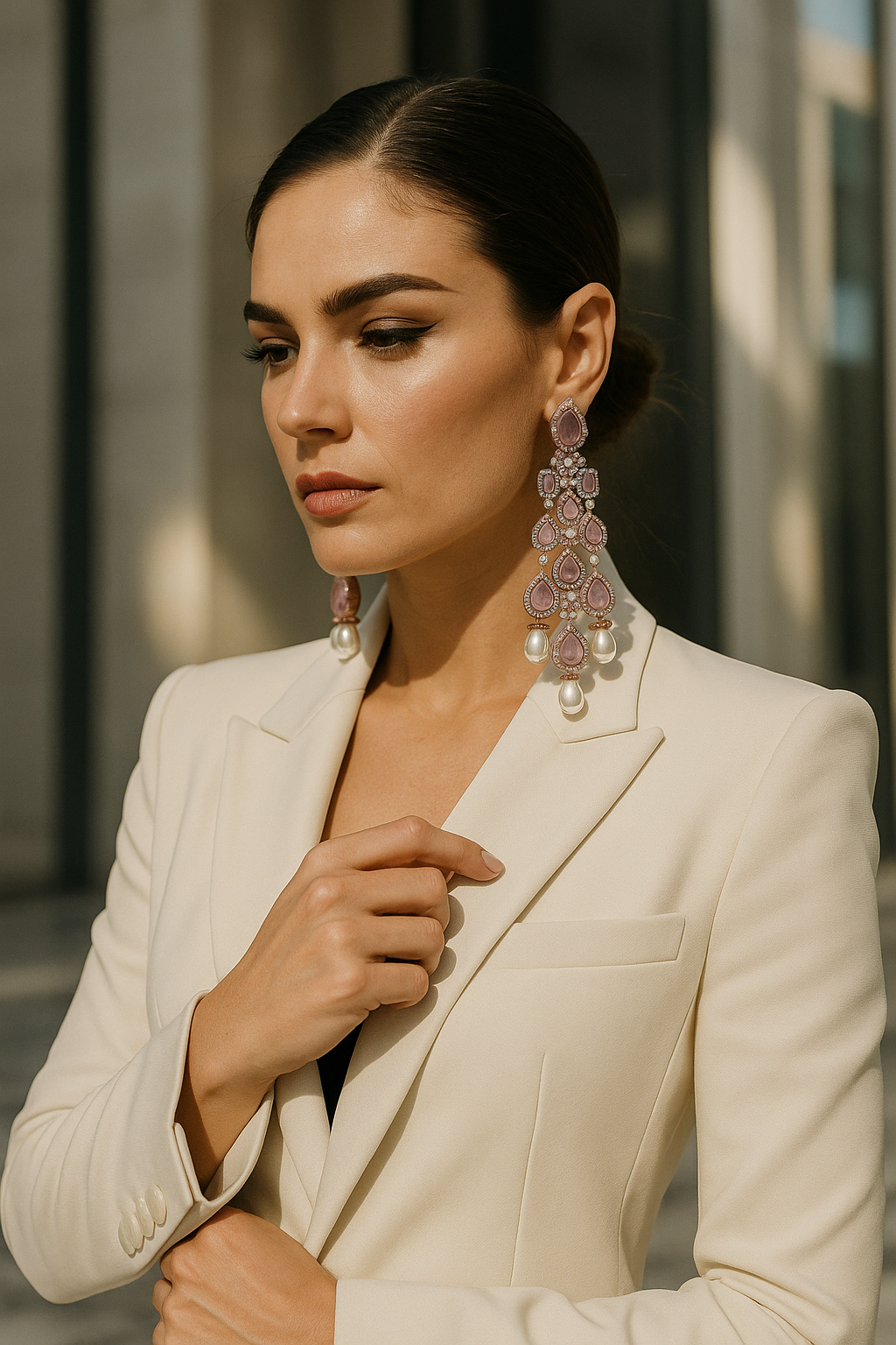 Rosé Cascade Pearl Drop Earrings