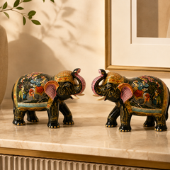 The Royal Procession Hand-Painted Elephant Pair