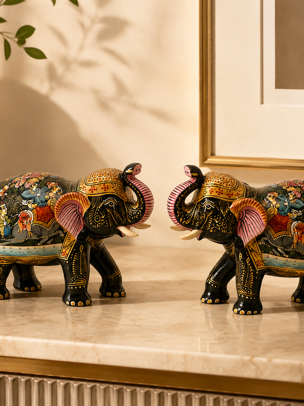 The Royal Procession Hand-Painted Elephant Pair