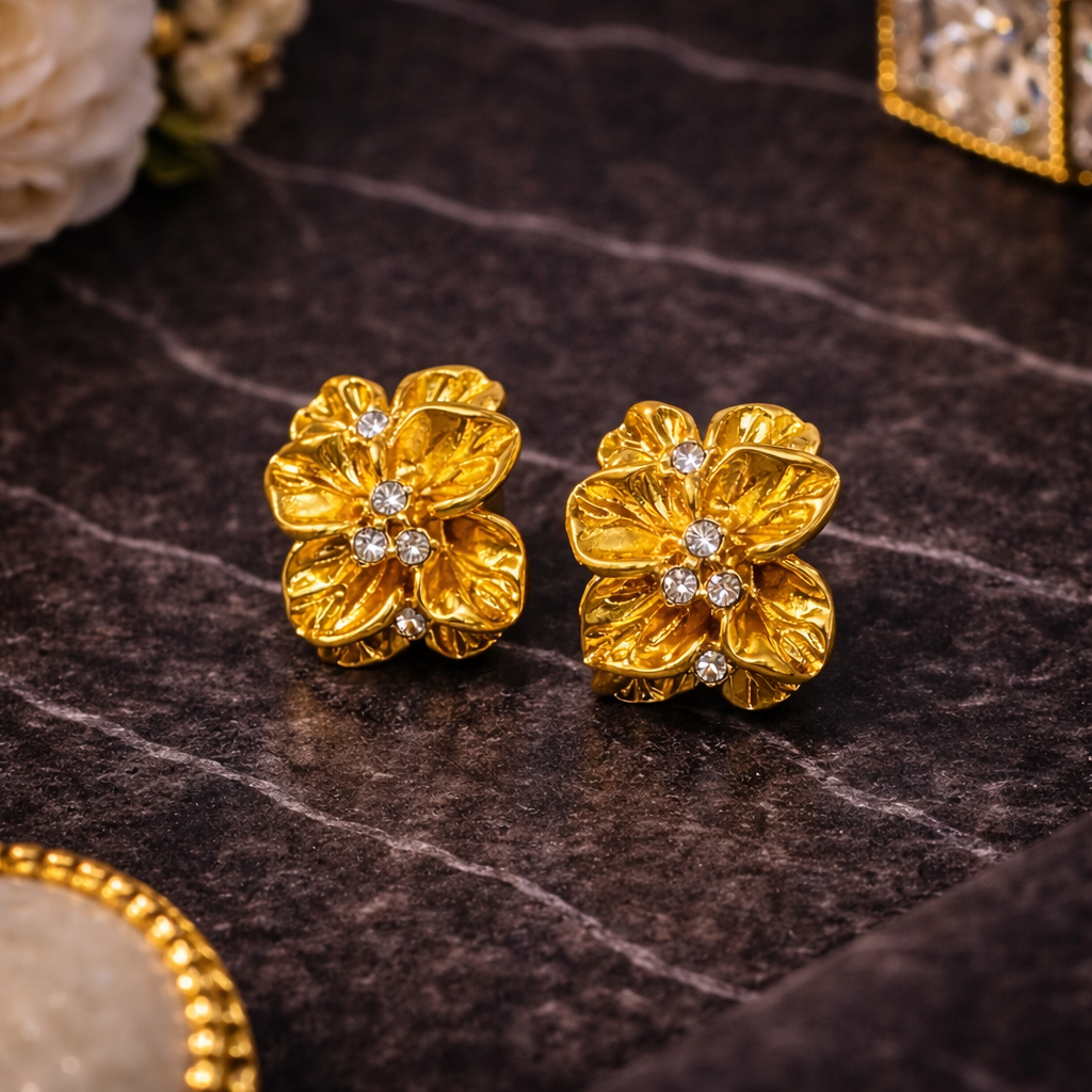 Golden Bloom Crystal Stud Earrings