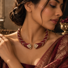 Mehrunisa Ruby Cascade Necklace & Earrings Set