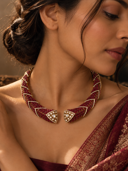Mehrunisa Ruby Cascade Necklace & Earrings Set