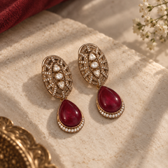 Aariz Ruby Polki Necklace & Earrings Set