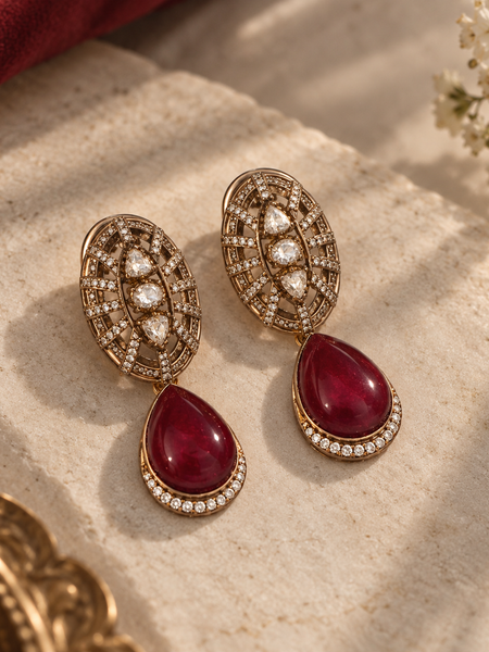 Aariz Ruby Polki Necklace & Earrings Set