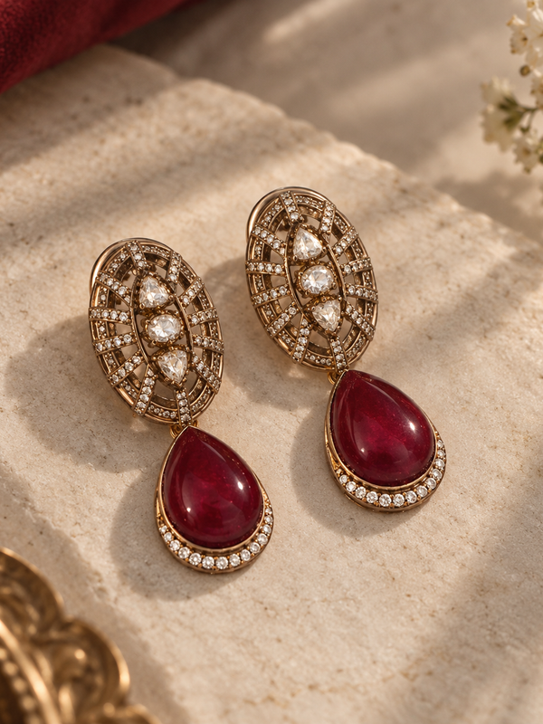 Aariz Ruby Polki Necklace & Earrings Set