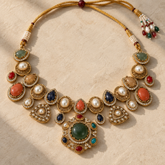 Ziya Navratna Necklace & Earrings Set