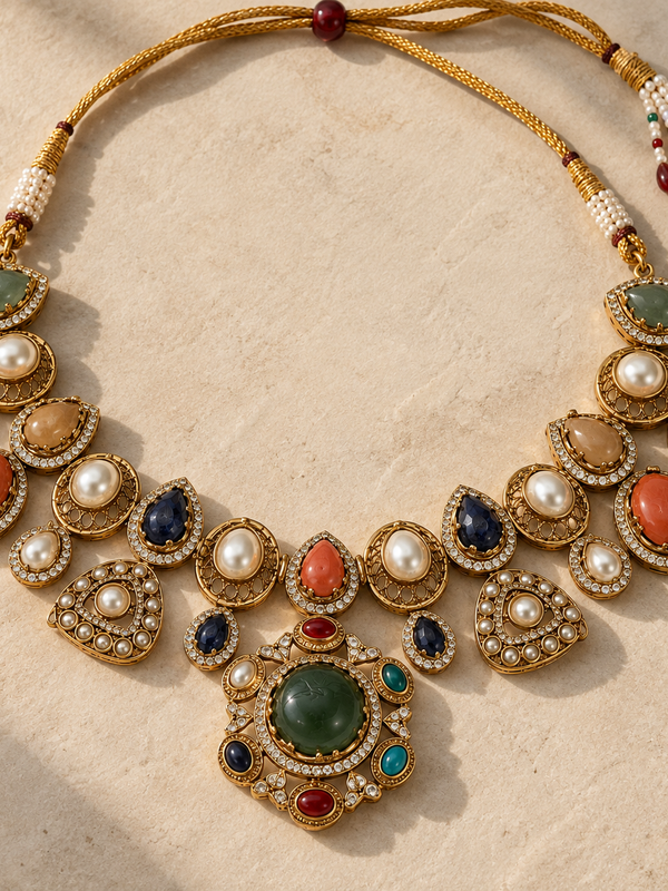Ziya Navratna Necklace & Earrings Set