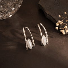 Aria Mother of Pearl Pavé Drop Earrings (Silver)