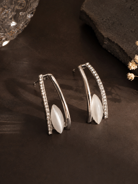 Aria Mother of Pearl Pavé Drop Earrings (Silver)