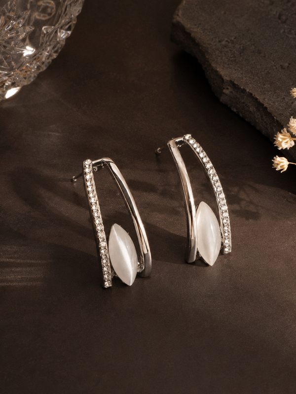 Aria Mother of Pearl Pavé Drop Earrings (Silver)