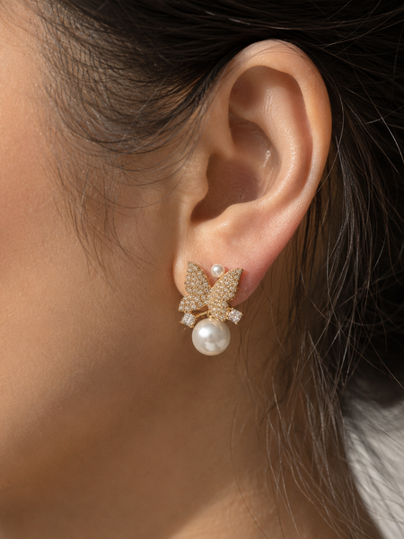 Flutter Pearl Butterfly Earrings