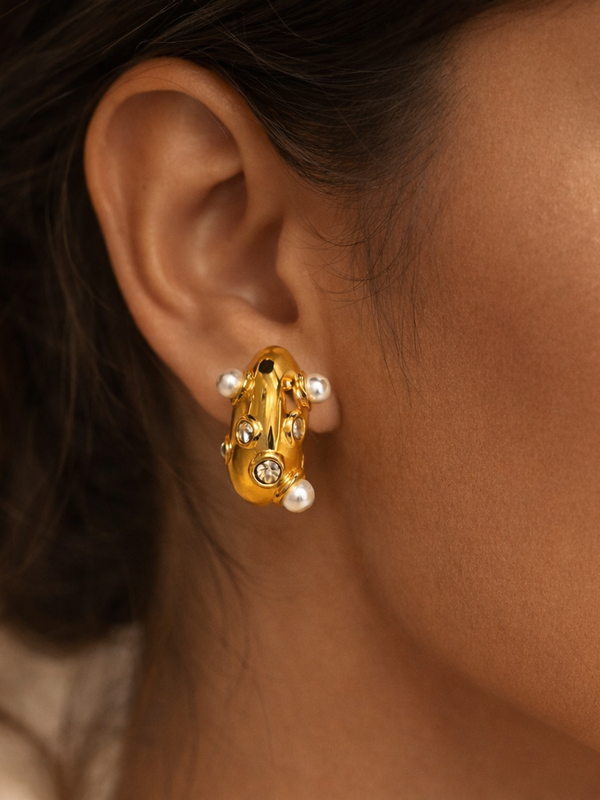 Celeste Pearl Crystal Stud Earrings