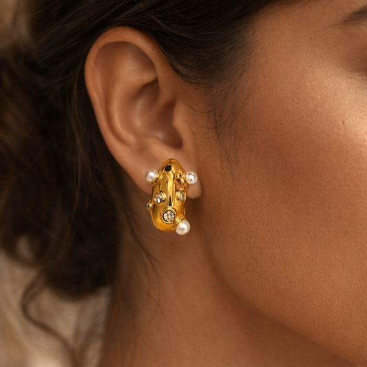 Celeste Pearl Crystal Stud Earrings