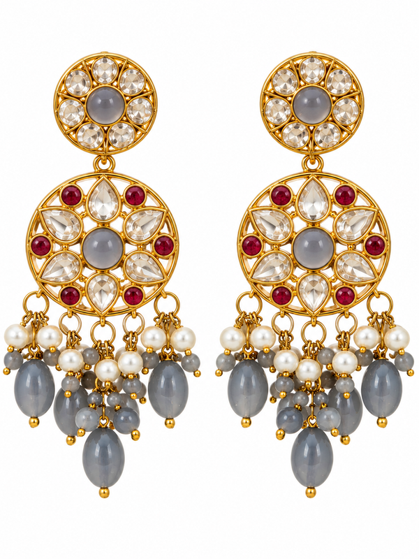 Aabira Grey Polki Mala Necklace Set