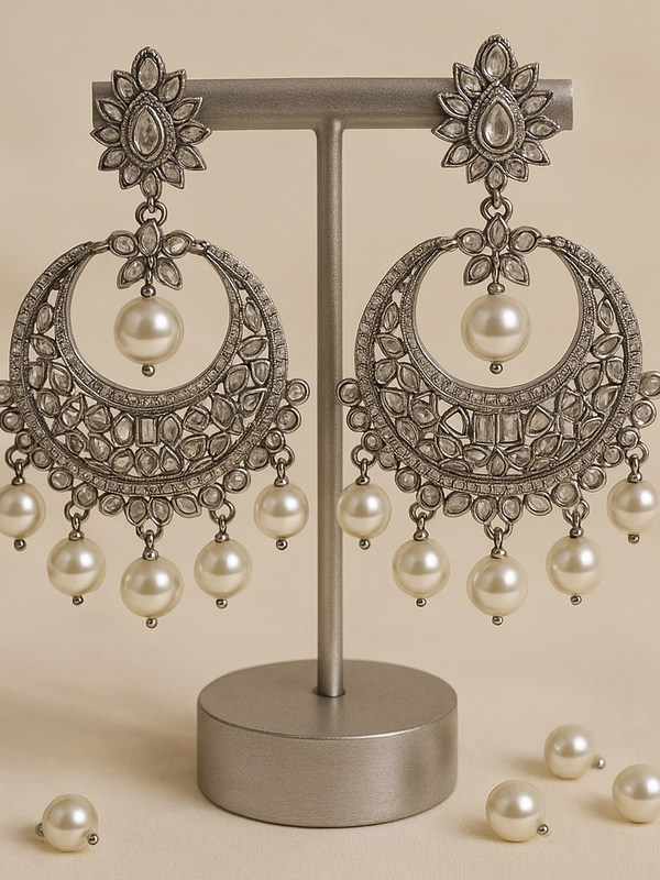 Sitara Silver & Pearl Chandbali Earrings