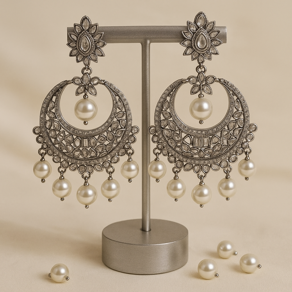 Sitara Silver & Pearl Chandbali Earrings