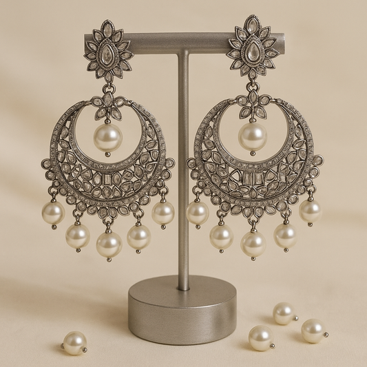 Sitara Silver & Pearl Chandbali Earrings