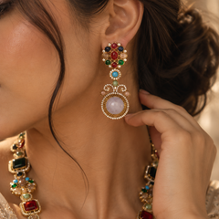 Mehr Navratna Long Necklace & Earrings Set