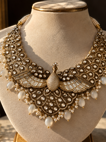 Mayur Mahal Kundan Necklace & Earrings Set