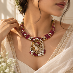 Mayurika Ruby Polki Necklace & Earrings Set