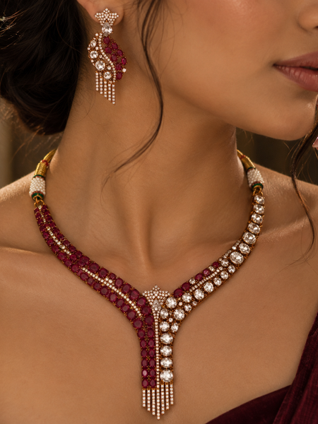 Noor Ruby Polki Necklace & Earrings Set