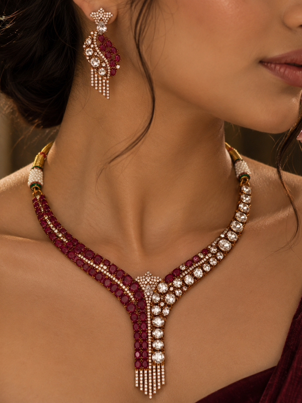 Noor Ruby Polki Necklace & Earrings Set