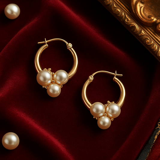 Classic Pearl Cluster Hoop Earrings
