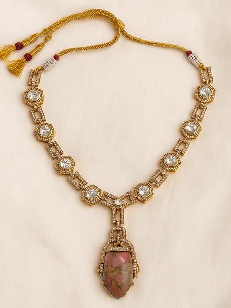 Art Deco Mosaic Stone Necklace & Earrings Set
