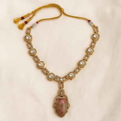Art Deco Mosaic Stone Necklace & Earrings Set