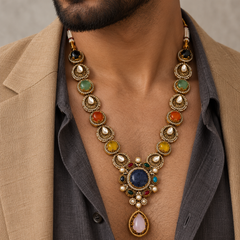 Navrang Maharaja Multicolour Gold-Plated Men's Necklace