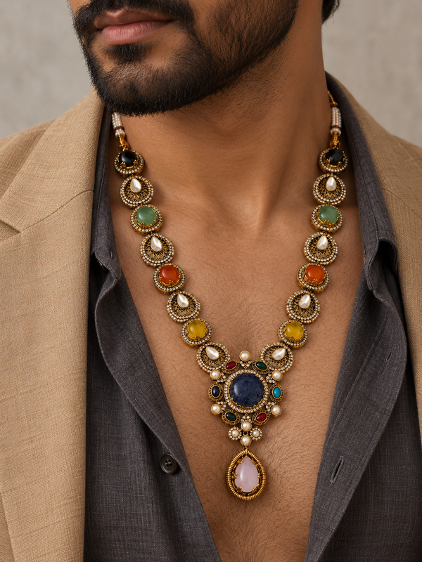 Navrang Maharaja Multicolour Gold-Plated Men's Necklace