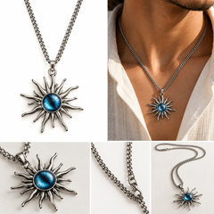 Astra Blue Sunburst Men's Pendant Chain