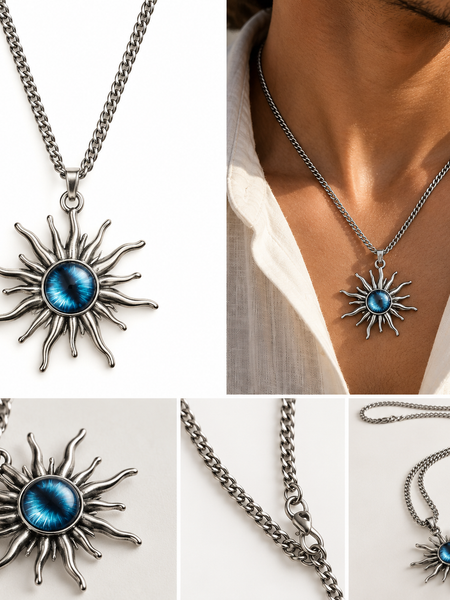 Astra Blue Sunburst Men's Pendant Chain