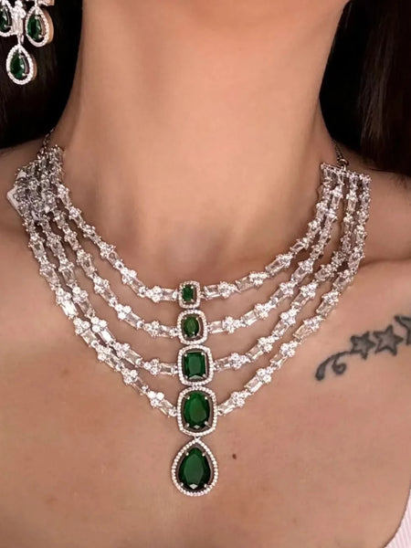 Emerald Cascade Diamond Necklace Set