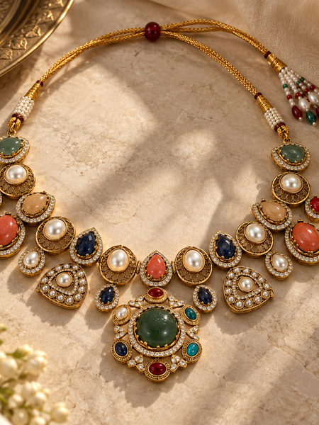Ziya Navratna Necklace & Earrings Set
