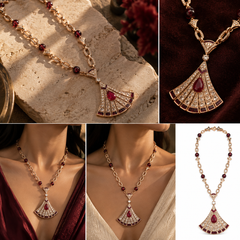 Riviera Ruby Art Deco Necklace & Earrings Set
