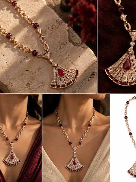 Riviera Ruby Art Deco Necklace & Earrings Set