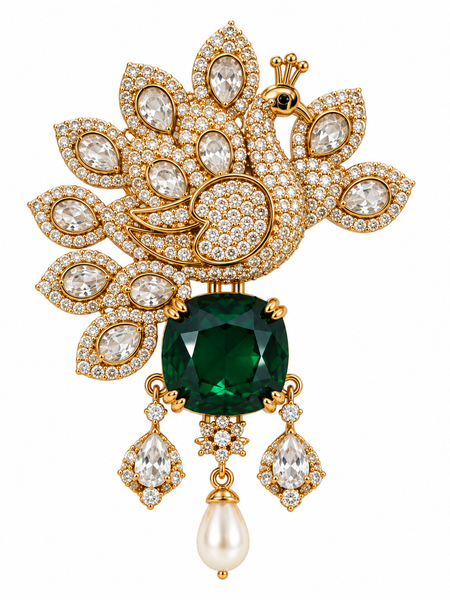 Mayura Emerald Brooch
